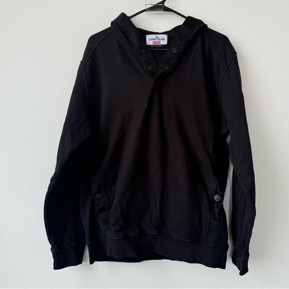 Supreme Stone Island Hooded Sweatshirt Black size XL - Picture 2 of 8
